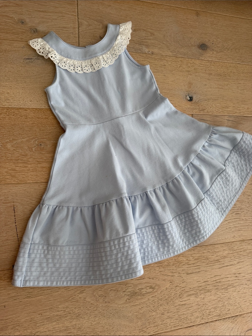 Janie and Jack Pale Blue Ruffle Dress with Lace Collar size 7